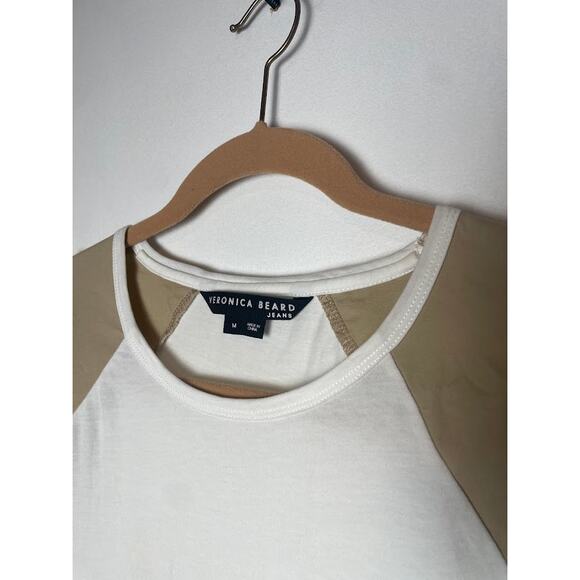 Veronica Beard Briana Embroidered Short-Puffed Sleeve Tee White & Light Khaki M - Picture 8 of 16